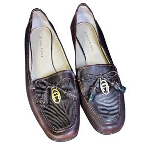 Etienne Aigner Womens Burgundy Brown Leather Lizard Embossed Tassel Loafers Sz 7